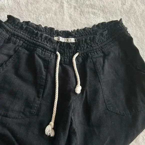 Black linen blend straight leg pants with drawstring and pockets women’s small - Picture 5 of 7